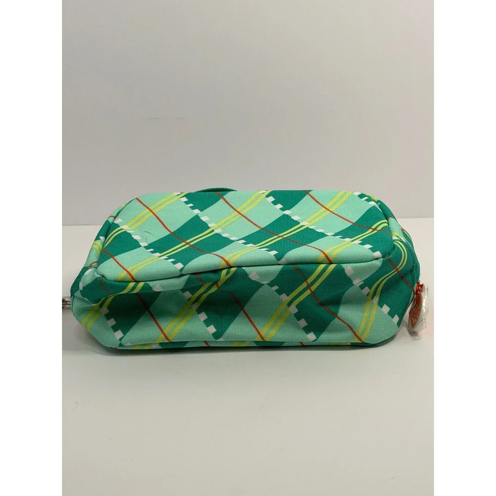 Bubble Skincare Green Argyle Plaid Makeup‎ Bag Toiletry Pouch Crossbody Strap